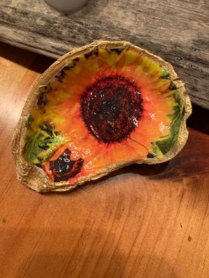Sunflower # 2 Design Oyster Shell Trinket/Ring Holder